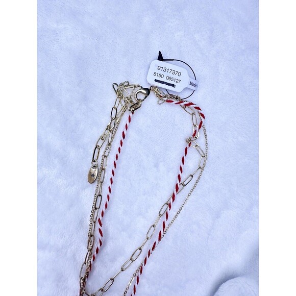 NEW Free People Lenker Layered Necklace In Red Braided Gold Charm Bohemian Chain - Picture 5 of 5